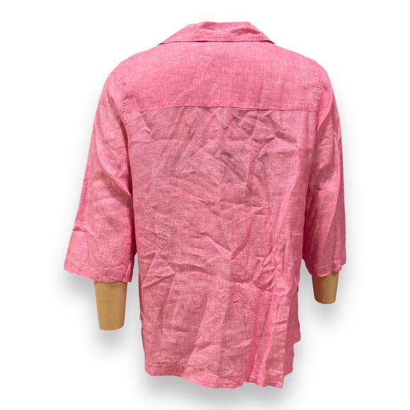 Tahari Pink 3/4 Sleeve Oversize Boho Mom Gauze Loose Fit Linen Top Size 1X - Picture 2 of 16